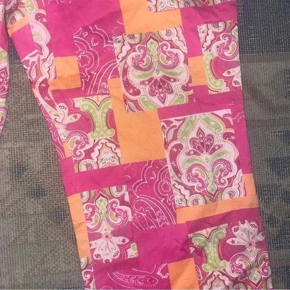 Hawaiian Tropic Vintage 80s Sz 14 Pink Patchwork Ankle Pants - Picture 8 of 10